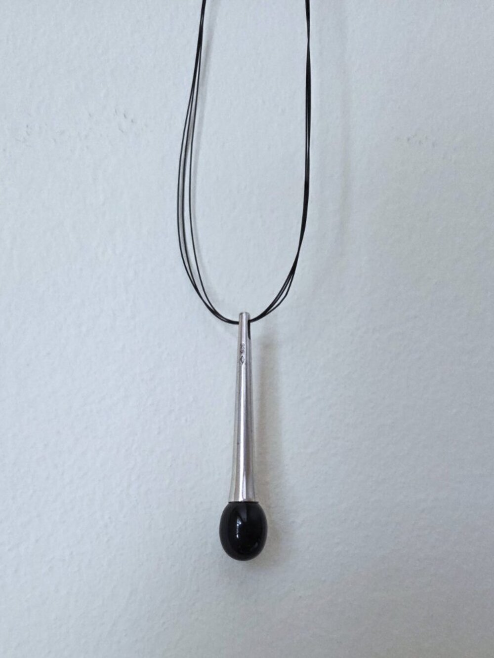 Baccarat Tentation France .925 Sterling Silver Black Crystal Drop on Triple Cord - Picture 6 of 13